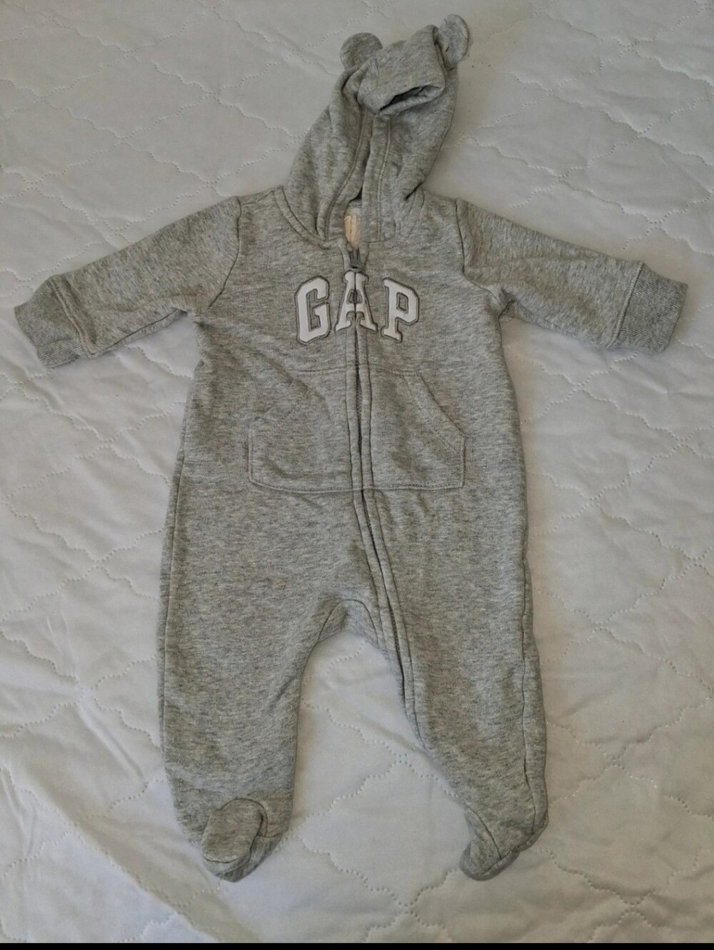 GAP Heather Gray Hooded Baby Footed Romper